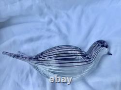 Zanetti Murano Hand Blown Glass Bird Sculpture Purple Stripes Mezza Filigrana