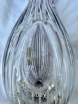 Zanetti Murano Hand Blown Glass Bird Sculpture Purple Stripes Mezza Filigrana