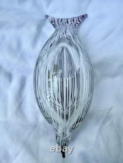 Zanetti Murano Hand Blown Glass Bird Sculpture Purple Stripes Mezza Filigrana