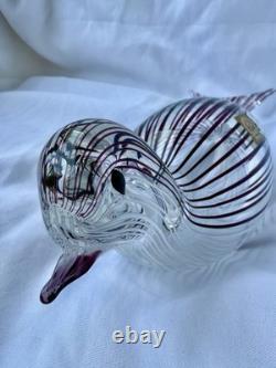 Zanetti Murano Hand Blown Glass Bird Sculpture Purple Stripes Mezza Filigrana