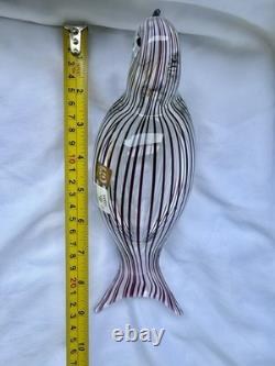 Zanetti Murano Hand Blown Glass Bird Sculpture Purple Stripes Mezza Filigrana